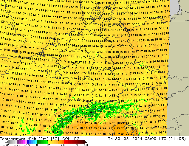 Max.  (2m) ICON-D2  30.05.2024 03 UTC
