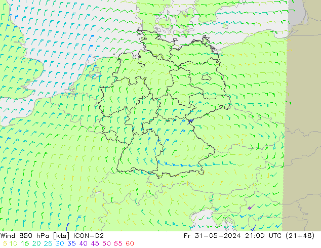 Wind 850 hPa ICON-D2 Fr 31.05.2024 21 UTC