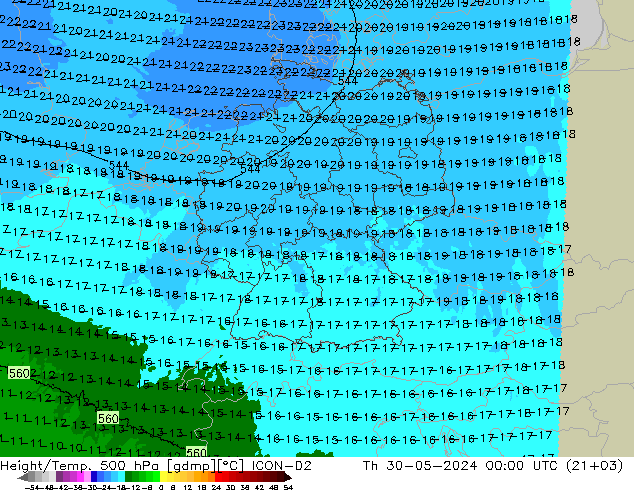 Height/Temp. 500 hPa ICON-D2  30.05.2024 00 UTC