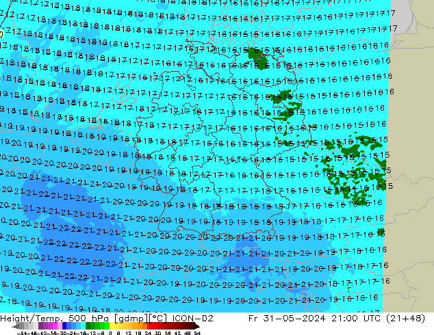 Yükseklik/Sıc. 500 hPa ICON-D2 Cu 31.05.2024 21 UTC