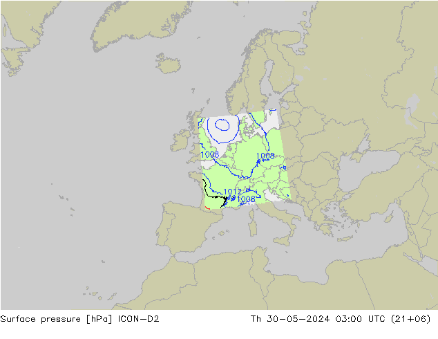 Luchtdruk (Grond) ICON-D2 do 30.05.2024 03 UTC