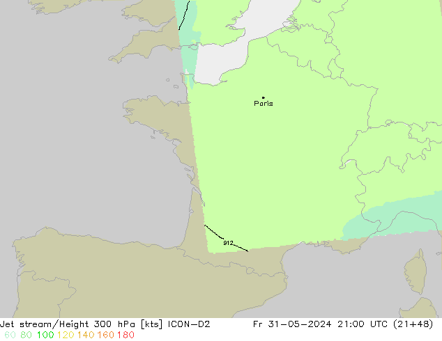Straalstroom ICON-D2 vr 31.05.2024 21 UTC