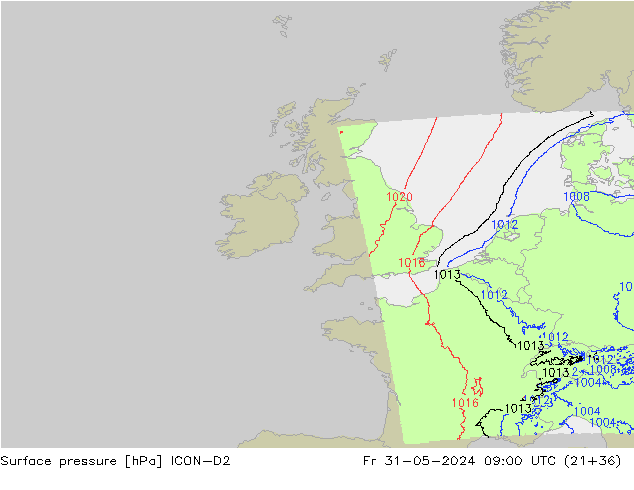 Surface pressure ICON-D2 Fr 31.05.2024 09 UTC