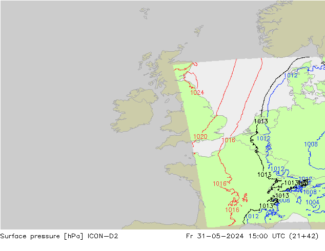 Surface pressure ICON-D2 Fr 31.05.2024 15 UTC