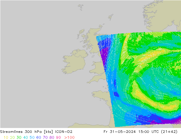 Rüzgar 300 hPa ICON-D2 Cu 31.05.2024 15 UTC