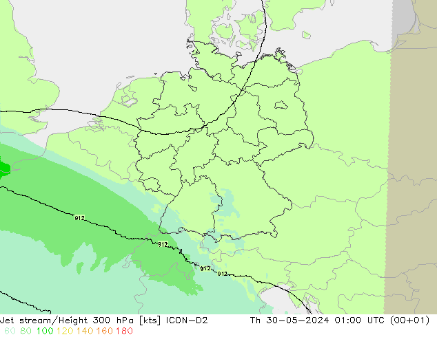 Jet stream/Height 300 hPa ICON-D2 Th 30.05.2024 01 UTC