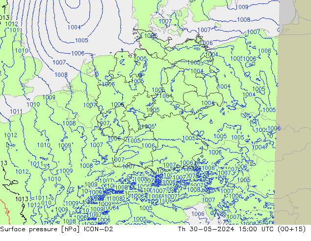 приземное давление ICON-D2 чт 30.05.2024 15 UTC