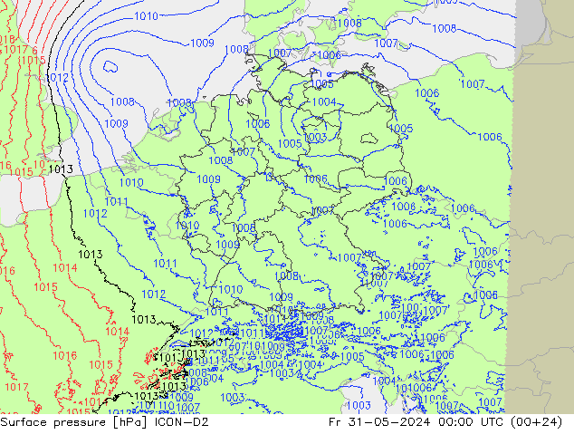 Surface pressure ICON-D2 Fr 31.05.2024 00 UTC