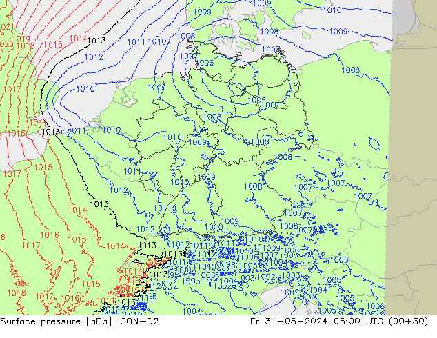 pressão do solo ICON-D2 Sex 31.05.2024 06 UTC