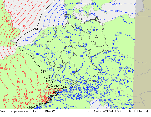 ciśnienie ICON-D2 pt. 31.05.2024 09 UTC