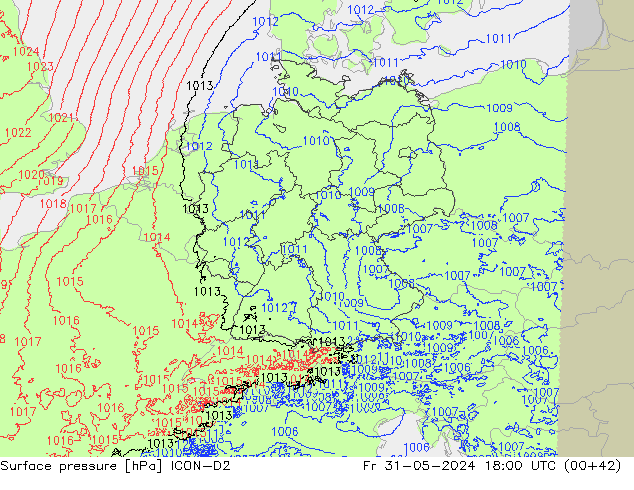 Luchtdruk (Grond) ICON-D2 vr 31.05.2024 18 UTC