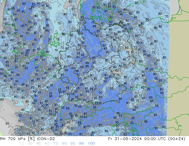 RH 700 hPa ICON-D2 Fr 31.05.2024 00 UTC