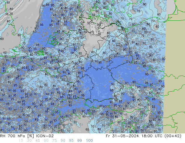 RH 700 hPa ICON-D2 Fr 31.05.2024 18 UTC