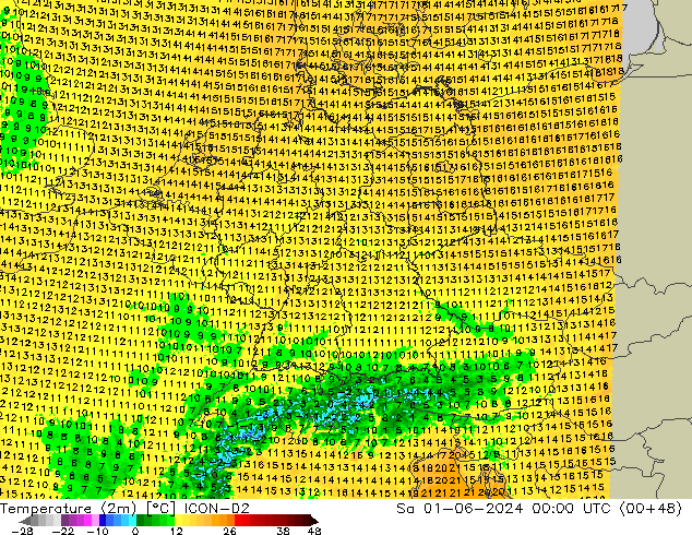 Temperature (2m) ICON-D2 So 01.06.2024 00 UTC