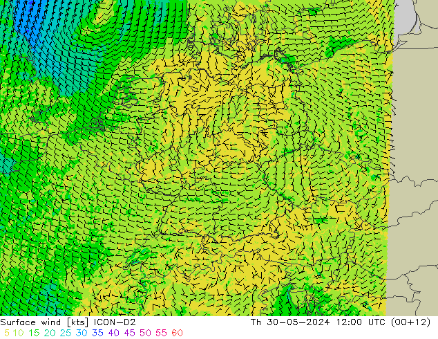 Bodenwind ICON-D2 Do 30.05.2024 12 UTC