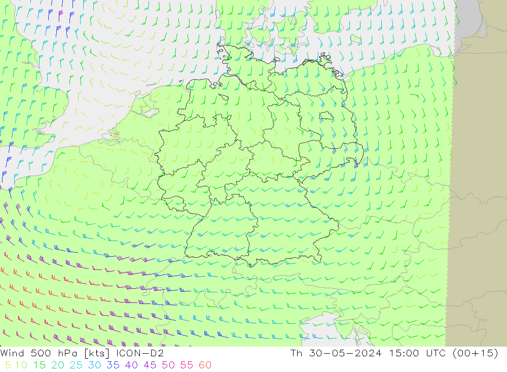 Wind 500 hPa ICON-D2 do 30.05.2024 15 UTC