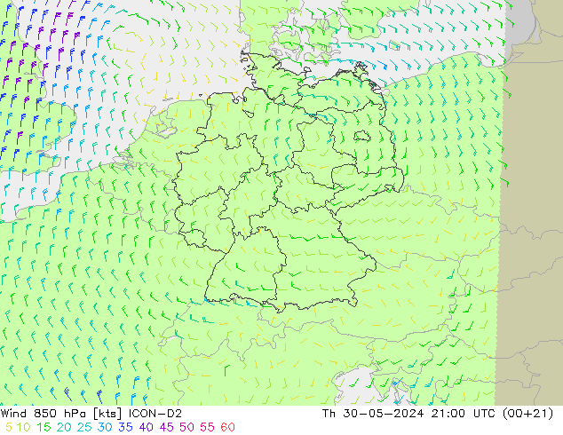 Wind 850 hPa ICON-D2 Do 30.05.2024 21 UTC