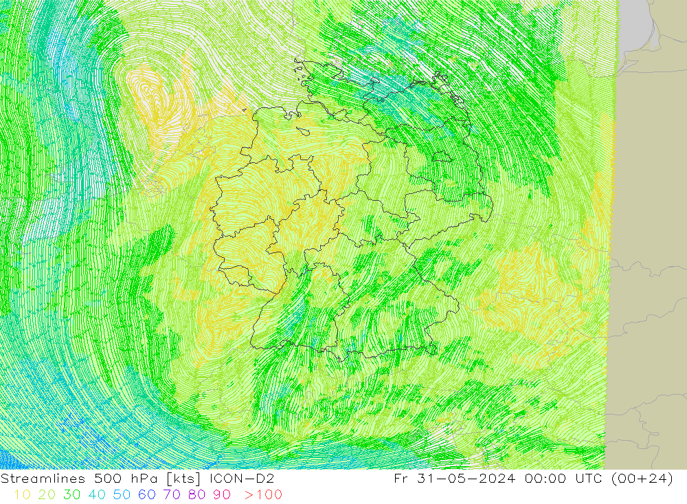 风 500 hPa ICON-D2 星期五 31.05.2024 00 UTC