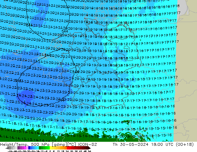 Height/Temp. 500 гПа ICON-D2 чт 30.05.2024 18 UTC