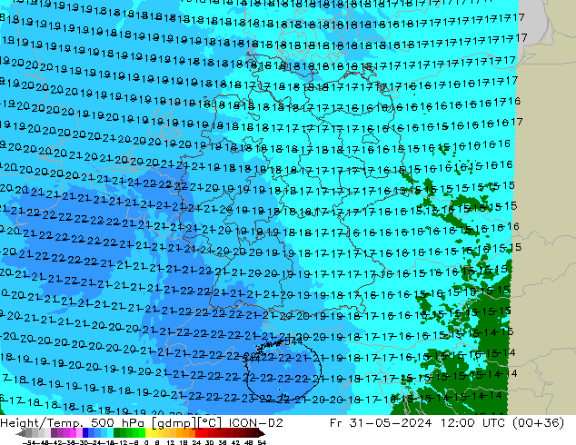 Height/Temp. 500 hPa ICON-D2 Fr 31.05.2024 12 UTC