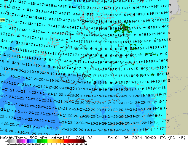 Yükseklik/Sıc. 500 hPa ICON-D2 Cts 01.06.2024 00 UTC