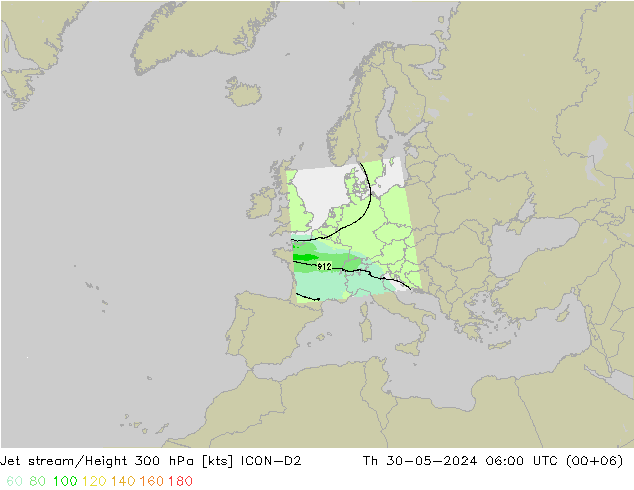 Jet stream/Height 300 hPa ICON-D2 Th 30.05.2024 06 UTC