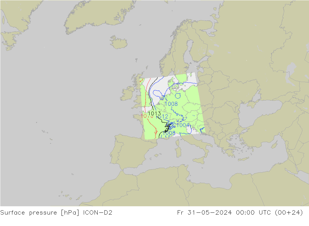 地面气压 ICON-D2 星期五 31.05.2024 00 UTC