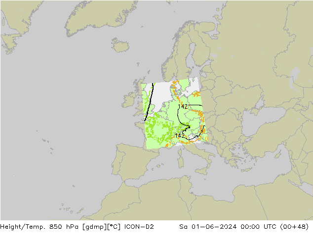 Yükseklik/Sıc. 850 hPa ICON-D2 Cts 01.06.2024 00 UTC