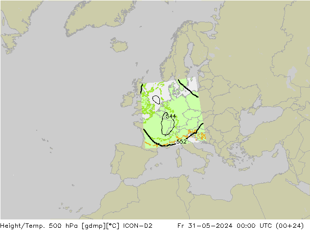 Yükseklik/Sıc. 500 hPa ICON-D2 Cu 31.05.2024 00 UTC