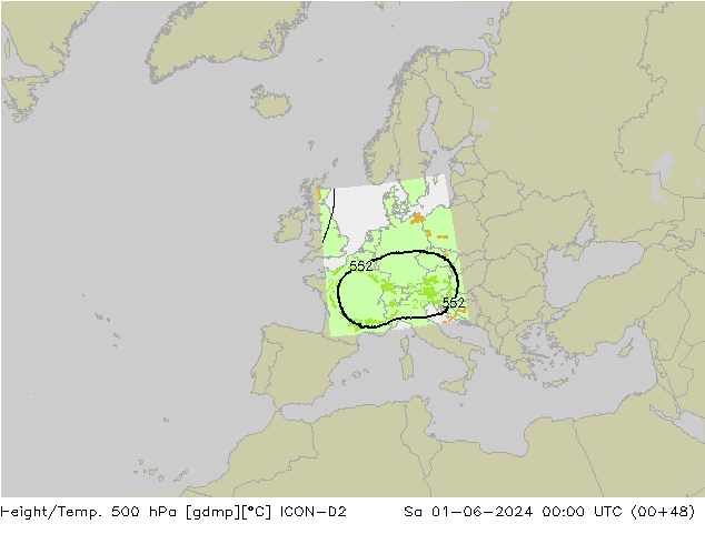 Height/Temp. 500 hPa ICON-D2 Sáb 01.06.2024 00 UTC