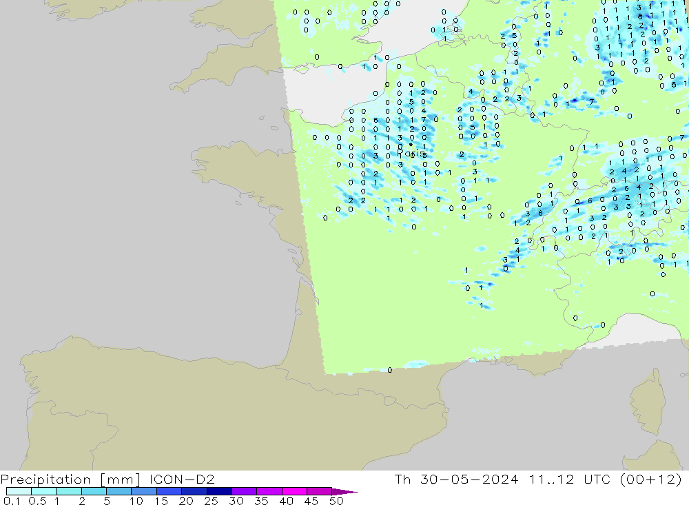 осадки ICON-D2 чт 30.05.2024 12 UTC