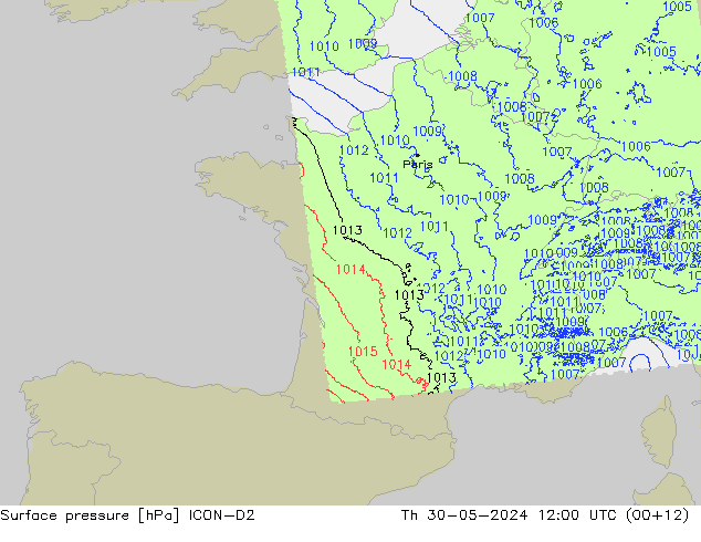 приземное давление ICON-D2 чт 30.05.2024 12 UTC