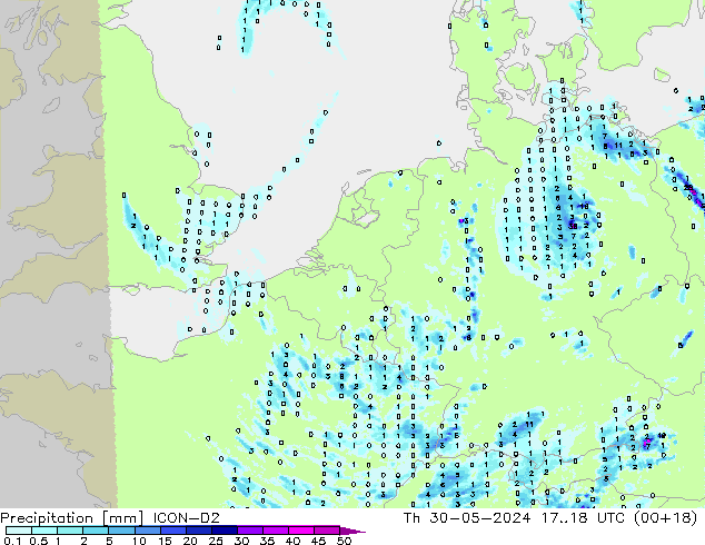 Precipitazione ICON-D2 gio 30.05.2024 18 UTC