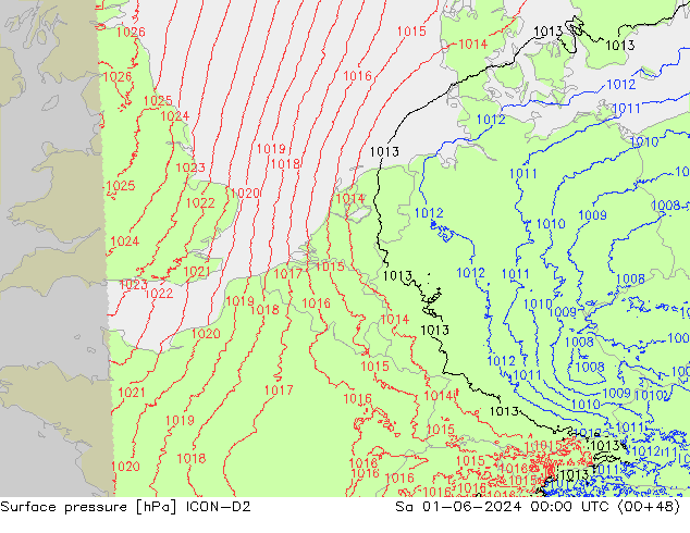 Atmosférický tlak ICON-D2 So 01.06.2024 00 UTC