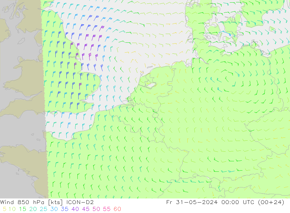 Wind 850 hPa ICON-D2 Fr 31.05.2024 00 UTC