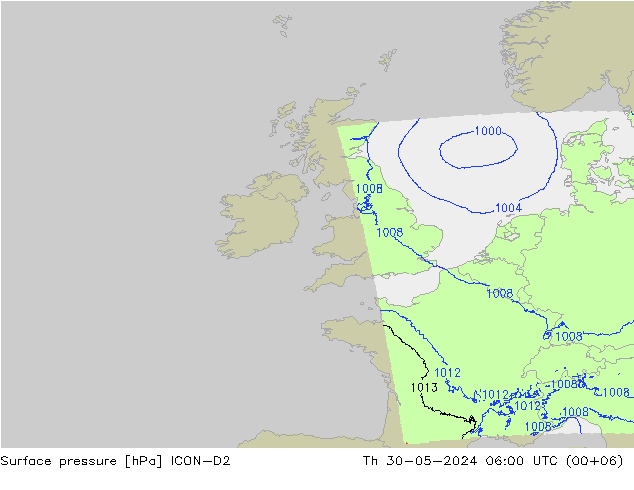 Bodendruck ICON-D2 Do 30.05.2024 06 UTC
