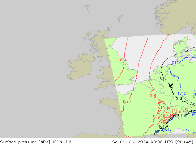 pression de l'air ICON-D2 sam 01.06.2024 00 UTC