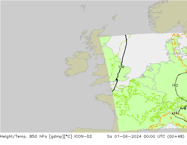 Height/Temp. 850 hPa ICON-D2 so. 01.06.2024 00 UTC