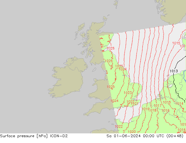 Surface pressure ICON-D2 Sa 01.06.2024 00 UTC