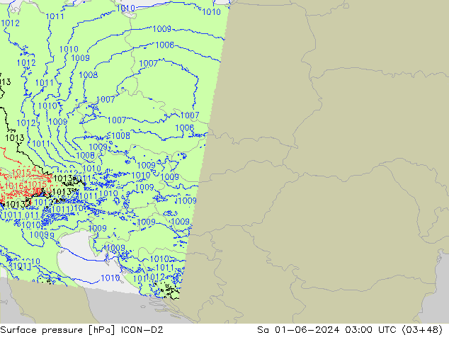 Surface pressure ICON-D2 Sa 01.06.2024 03 UTC