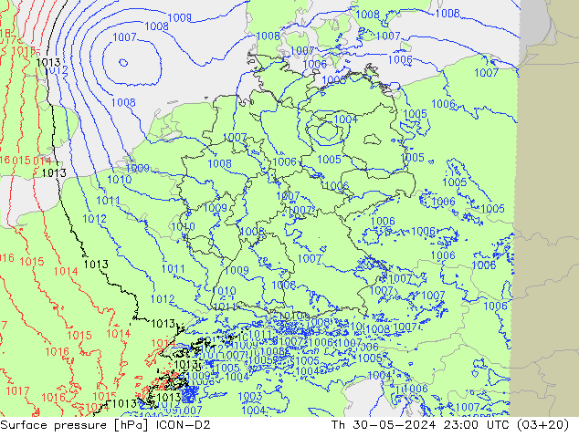 pression de l'air ICON-D2 jeu 30.05.2024 23 UTC