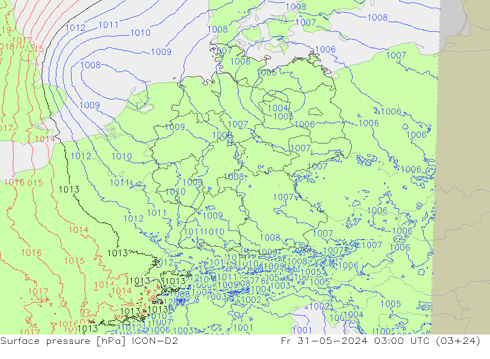 pressão do solo ICON-D2 Sex 31.05.2024 03 UTC