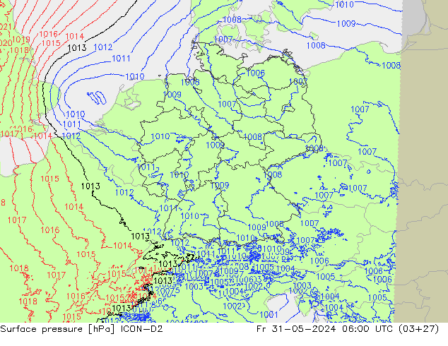 Surface pressure ICON-D2 Fr 31.05.2024 06 UTC