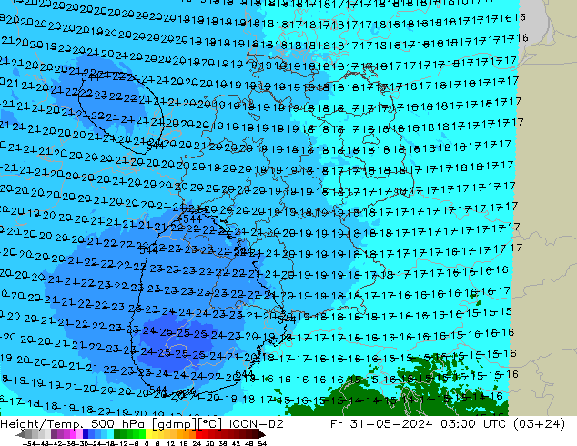 Height/Temp. 500 hPa ICON-D2  31.05.2024 03 UTC