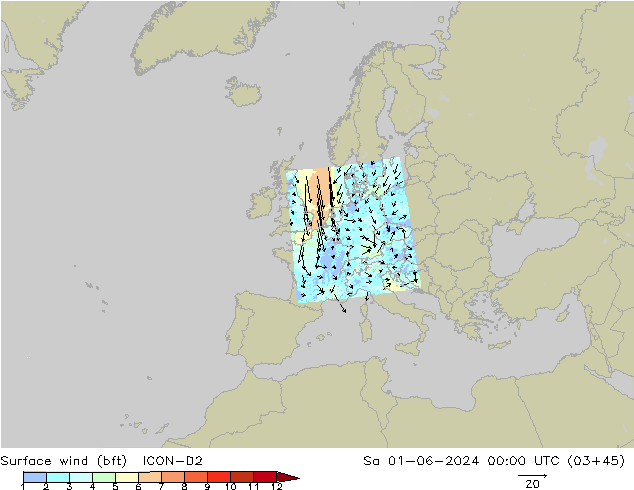  10 m (bft) ICON-D2  01.06.2024 00 UTC