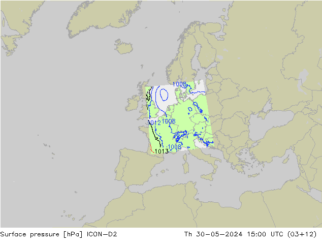 Luchtdruk (Grond) ICON-D2 do 30.05.2024 15 UTC