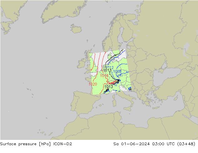 приземное давление ICON-D2 сб 01.06.2024 03 UTC
