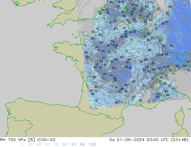 RH 700 hPa ICON-D2 Sa 01.06.2024 03 UTC