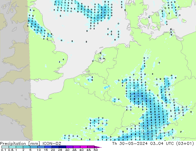 Precipitation ICON-D2 Th 30.05.2024 04 UTC