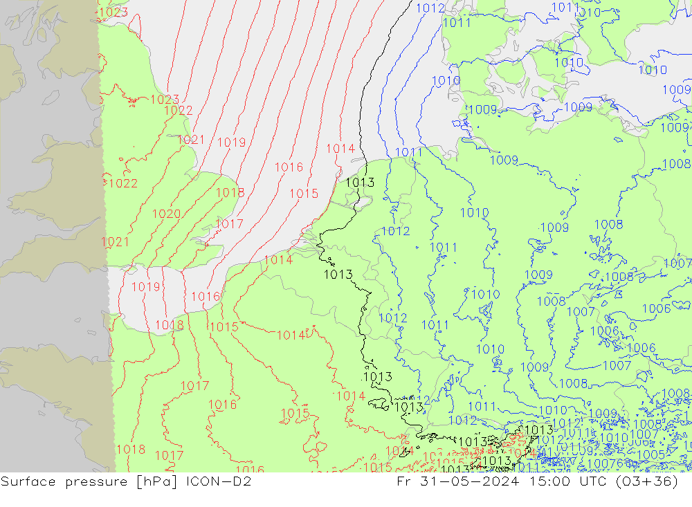 приземное давление ICON-D2 пт 31.05.2024 15 UTC